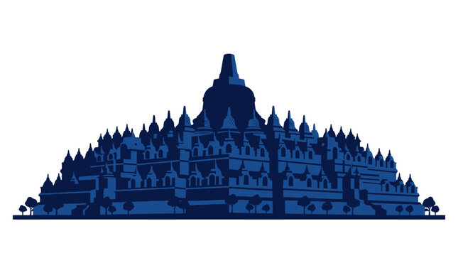 Silhouette of Borobudur Temple, Indonesia. Ancient Buddhist monument, UNESCO World Heritage site.