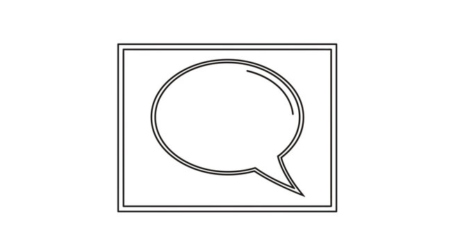 Simple speech bubble icon outline in a square frame, communication symbol