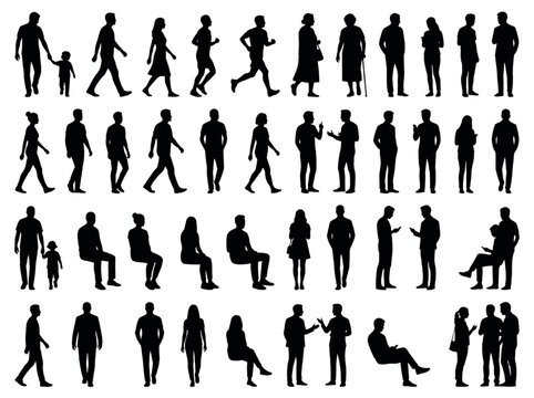 Collection of Human Silhouette Vectors for Architectural CAD Projects and Urban Design Site Planning