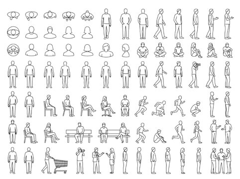 Collection of Human Figure Silhouettes for Architectural CAD Design Projects and Scalable Vector Illustrations