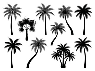 Naklejka premium Collection of Palm Tree Silhouettes for CAD Drawings and Graphic Design Projects