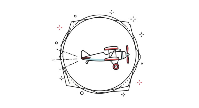 Vintage Biplane Flying in Geometric Frame, Retro Aviation and Travel Concept
