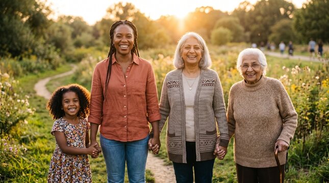 Generations Together: A heartwarming portrait captures four women from different generations &ndash; a young girl, her mother, grandmother.