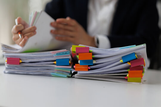 Woman Organizing Documents at Desk, Documents, Business, accountant Documents data contract partner deal in workplace office