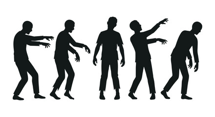 Fototapeta premium Zombie silhouettes in various poses black shapes against a white background zombies undead monster monsters