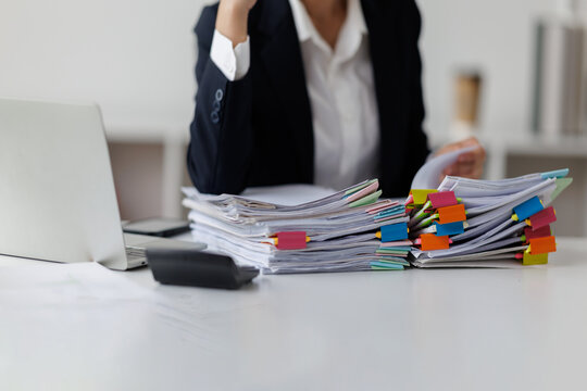 Woman Organizing Documents at Desk, Documents, Business, accountant Documents data contract partner deal in workplace office