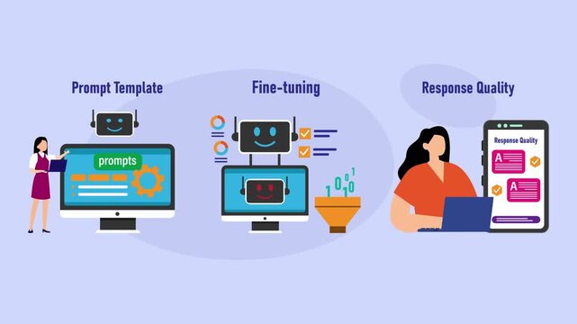 AI Prompt Engineering Process Template Fine-Tuning and Response Quality cartoon animation