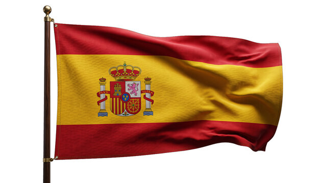 Waving Spanish flag PNG isolated on transparent background, national symbol of Spanish for patriotic design and independence day