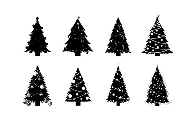 Obraz premium Set of black silhouette christmas tree icons in different styles for holiday cards and seasonal design projects isolated on transparent background, Vector