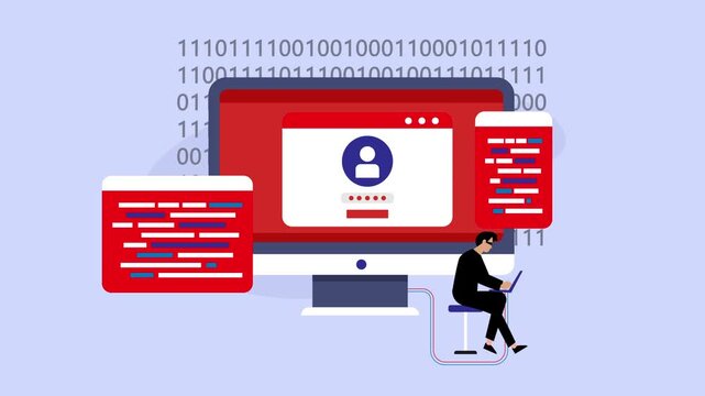 Hacker Stealing User Account Data and Passwords, Cyber Crime Concept cartoon animation