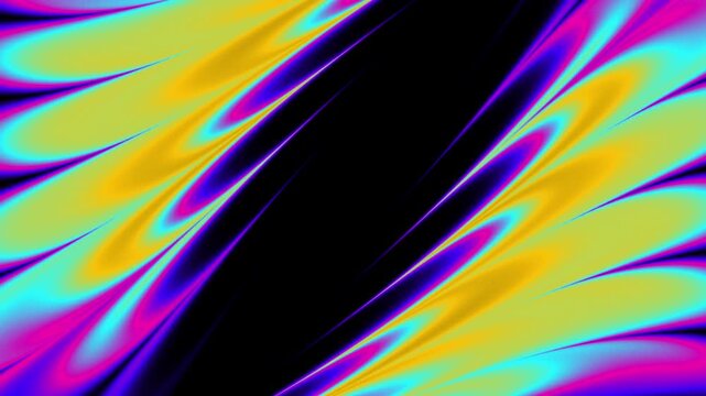 Vibrant abstract artwork features swirling colorful patterns on black background