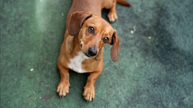 Curious Dachshund Dog Looking Up and Tilting Head