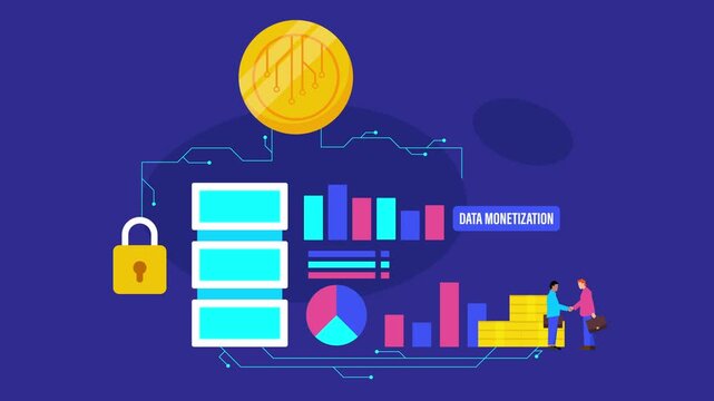Data Monetization Concept with Blockchain Coin and Financial Analytics
