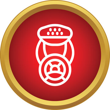 Gas mask icon featuring a filter on a red circular background