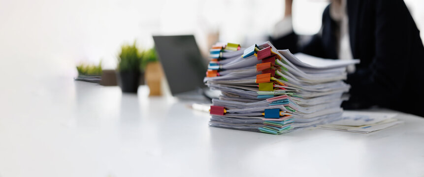 Documents, Business , Auditor businesswoman checking searching document legal prepare paperwork or report for analysis TAX time,accountant Documents data contract partner deal in workplace office