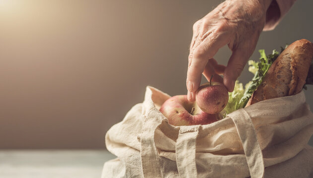 Eco Friendly Grocery Bag with Fresh Produce
新鮮な食材が入ったエコバッグ