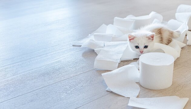 子猫とトイレットペーパー