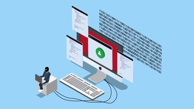 Hacker Stealing User Data and Account Credentials 3d animation cartoon
