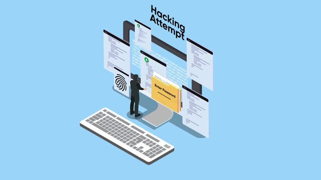 Hacking Attempt and Password Data Breach Concept 3d animation cartoon