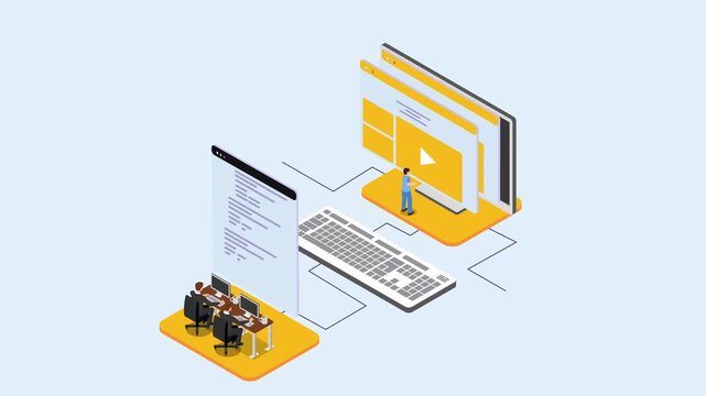 Full Stack Web Development and Software Engineering Workflow 3d animation cartoon