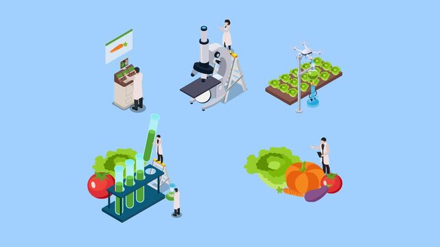 Agricultural Laboratory and Smart Farming Biotechnology Research Set 3d animation cartoon