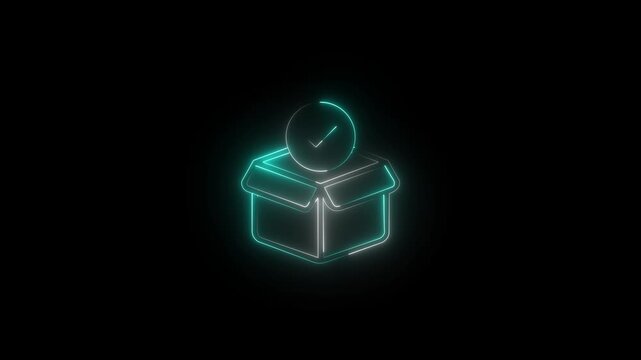 Cardboard with tick mark concept animated icon of order fulfillment, package delivered vector design ,Delivery confirm icon animation, cargo, shipping, logistics, transport.4k animation..