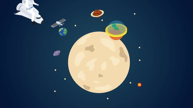 Cartoon Space Vector with Astronaut, Moon, and UFO 3d animation cartoon