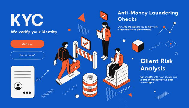 KYC verification, anti-money laundering checks, client risk analysis, business security vector