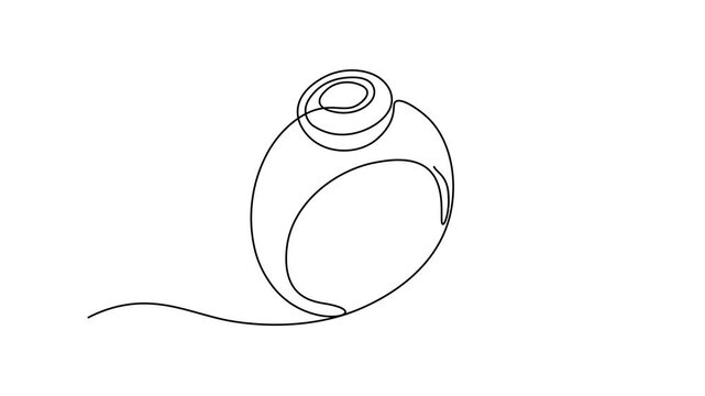 elegant ring with decorative swirls on a wavy baseline, Self drawing animation one continuous line draw, logo on white background