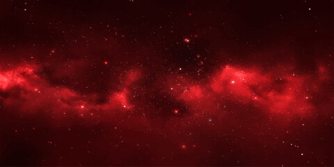 Vibrant red nebula in deep space, filled with shimmering stars and cosmic dust, creating a breathtaking and awe-inspiring celestial panorama. © Black art