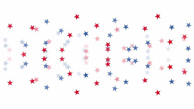 Patriotic Red and Blue Stars Falling Confetti Transition on White Background, Independence Day Celebration Motion Graphic animation.