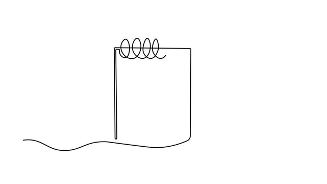 spiral notepad with pen isolated on white background, Self drawing animation one continuous line draw, logo on white background