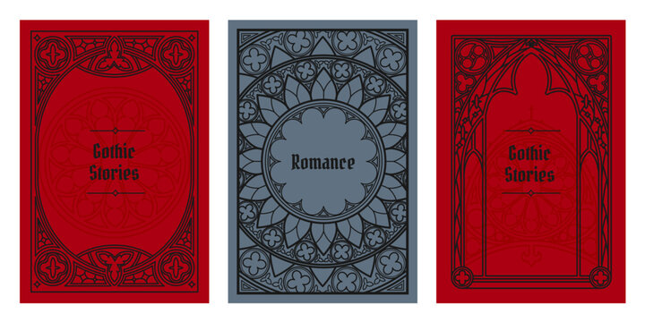 Gothic frames with ornate medieval patterns, vintage decorative borders. Elegant vector design for invitation cards, vampire book covers with circle tracery ornament. Fantasy cathedral style templates