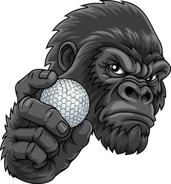 Gorilla Ape Golf Ball Sports Team Mascot Cartoon