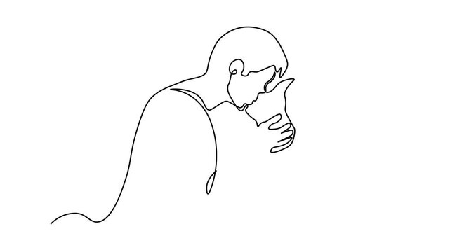  romantic couple embracing and kissing, Self drawing animation one continuous line draw, logo on white background