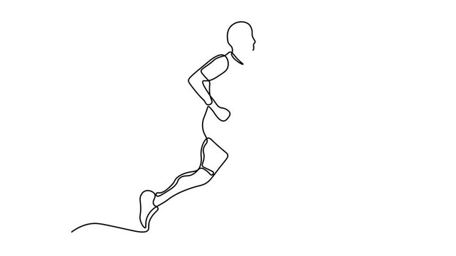 man running, minimalist fitness illustration, active lifestyle and jogging concept,Self drawing animation one continuous line draw, logo on white background