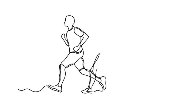 man and woman running together, minimalist fitness illustration, couple jogging and active lifestyle, Self drawing animation one continuous line draw, logo on white background