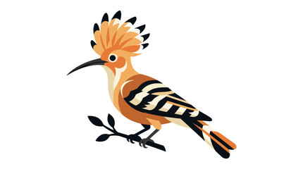 Stylized Hoopoe Bird with Crest Sitting on a Branch, Vector Illustration © Korek