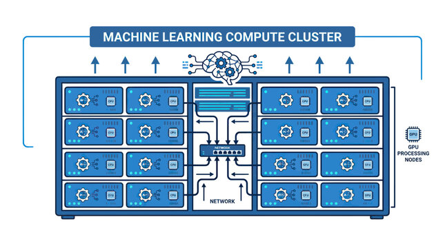 Machine Learning Compute Cluster - AI Server Rack with GPU Processing Nodes