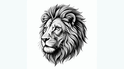 Fototapeta premium Lion head vector art illustration. lion with detailed mane. elegant lion black and white drawing. powerful majestic animal graphic.