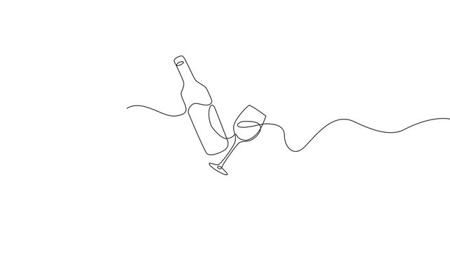 Minimalist Wine Bottle and Glass One Line Drawing