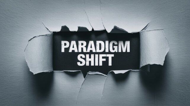 Torn paper revealing paradigm shift concept on dark background with shadows