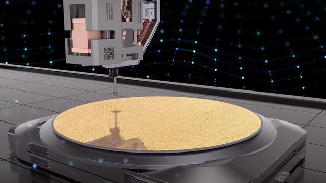 3d rendering close up silicon wafers with robotic arms for semiconductor manufacturing 4k footage