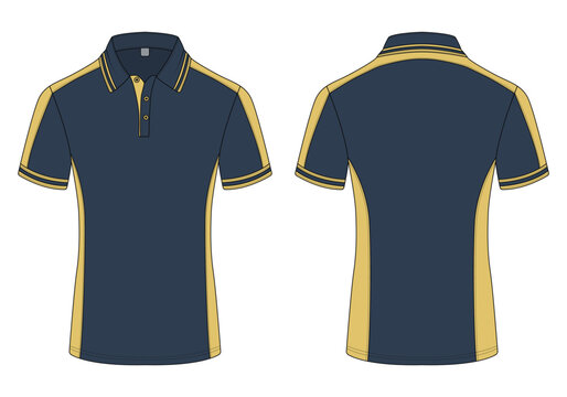 Soccer and Sports Polo Shirt Mockup Template Design with Navy Blue and Gold Contrast Color Combination Vector Illustration