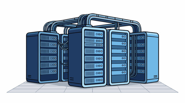 Illustration of a data center with four server racks