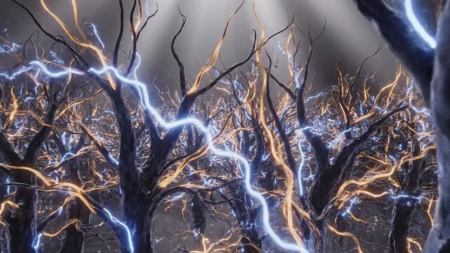Dense Neurons Forest In Cerebral Cortex With Translucent Axons Glowing With Blue And Orange Lights In 4K Illustration