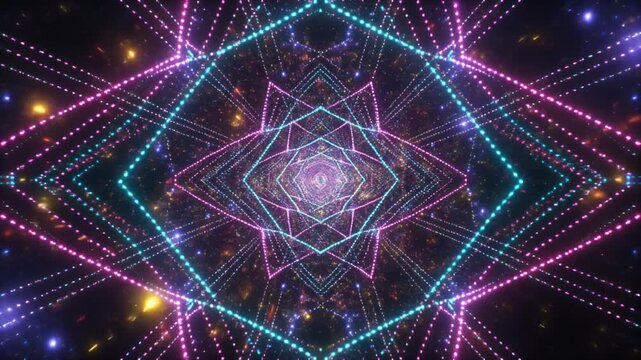Abstract animation journeys infinite geometric tunnels. Radiant abstract animation sparks glittering light arrays. Creative abstract animation loops modern spatial patterns.