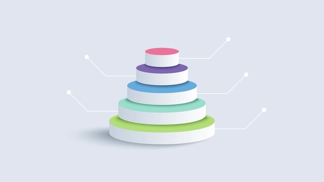 Animated cylindrical 3D pyramid infographic blocks. 5 elements for data visualization