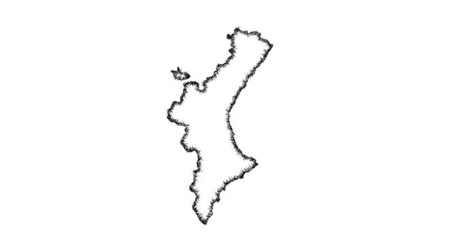 Sketch Valencia outline map animation - smooth progressive reveal