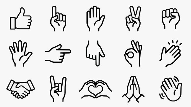 Dynamic Collection of Black and White Hand Gesture Icons for Visual Communication and Symbolic Expression